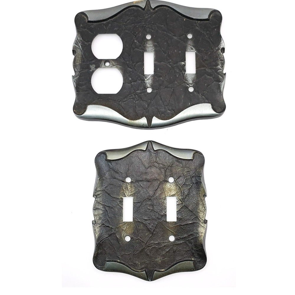 2 Amerock '71 Brass Carriage House Switch Cover Plates Silv/Blk Castle Core Goth
